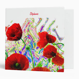 Floral Poppy Flowers Colorful Artsy Custom Name 3 Ring Binder