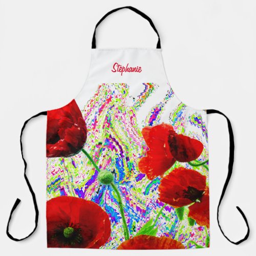 Floral Poppy Flowers Colorful Artsy Custom Name Apron