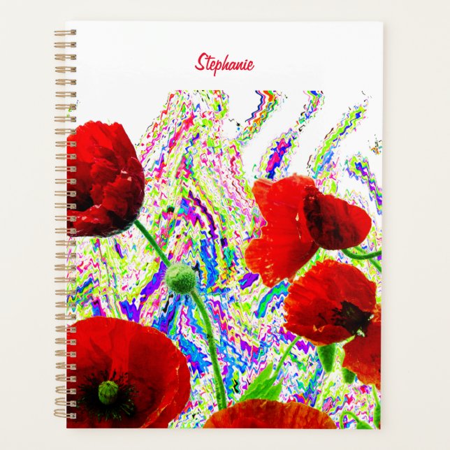 Floral Poppy Flowers Colorful Artsy Custom Name Planner (Front)