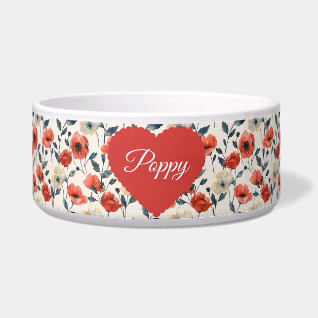 Floral Poppy Red Pet Bowl (Front)