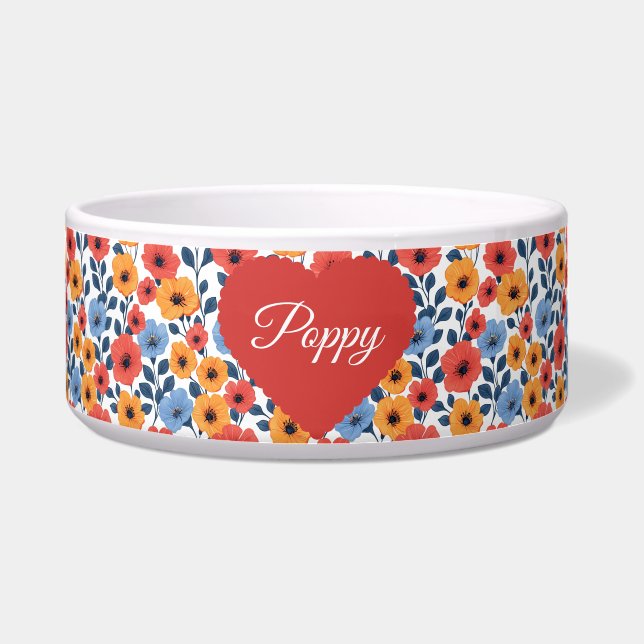 Floral Poppy Red Pet Bowl (Front)