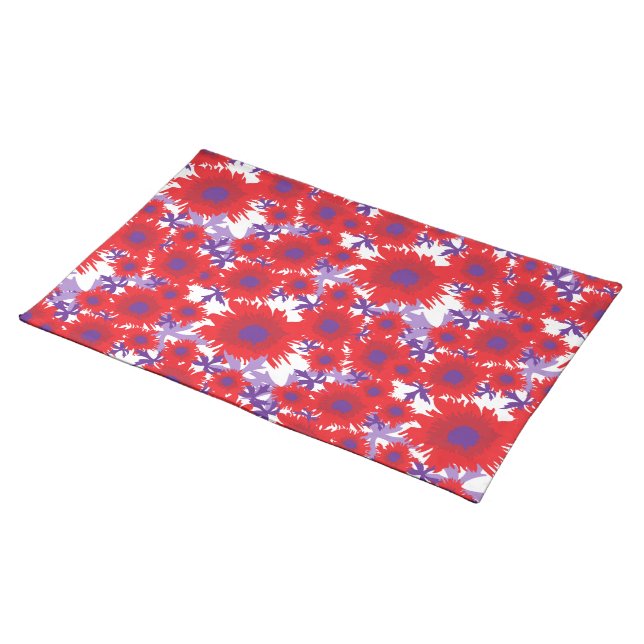 Floral poppy red purple & white canvas placemat (On Table)