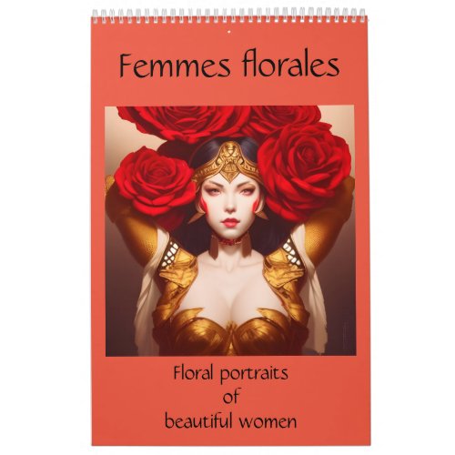Floral portraits of beautiful women digital art calendar