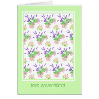 Floral Portuguese Language Greeting Birthday