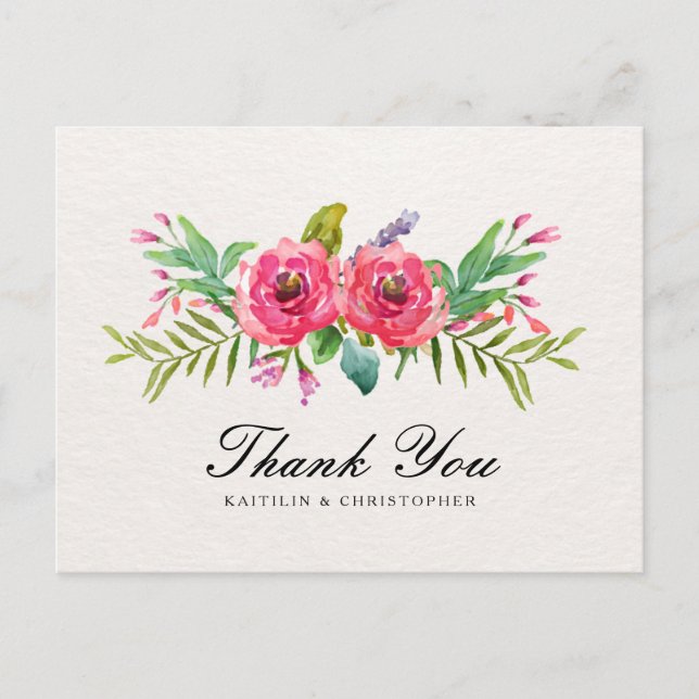 Floral Posies Watercolor Thank You Postcard (Front)