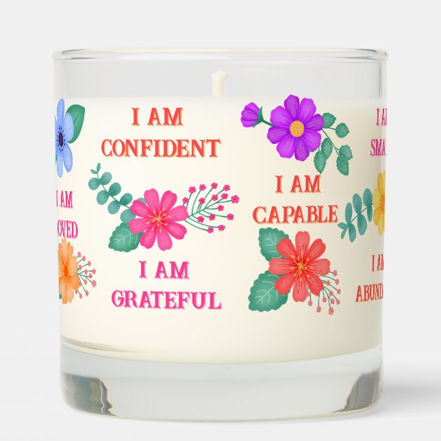 Floral Positive Affirmations Inspirational Daily  Scented Candle (Front)