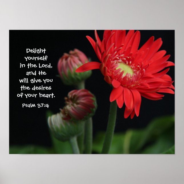 Floral Poster w/ Bible verse from Psalm 37:4 (Front)