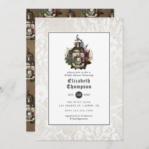 Floral Potion Bottle and Lace Gothic Bridal Shower Invitation