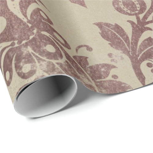 Floral Powder Grungy Damask Sepia Ivory Rose Gold Wrapping Paper