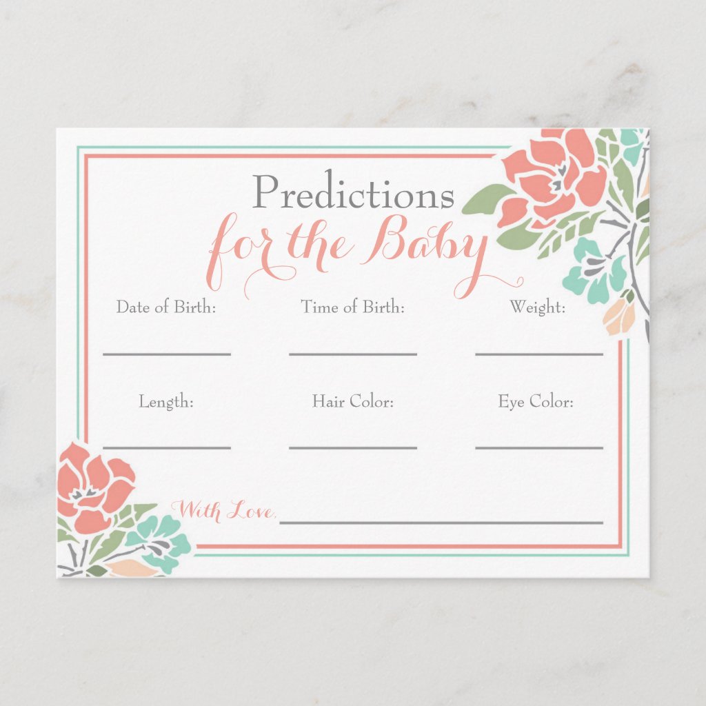 Floral Predictions for Baby Shower, Coral Teal Invitation Postcard