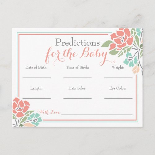 Floral Predictions for Baby Shower Coral Teal Invitation Postcard