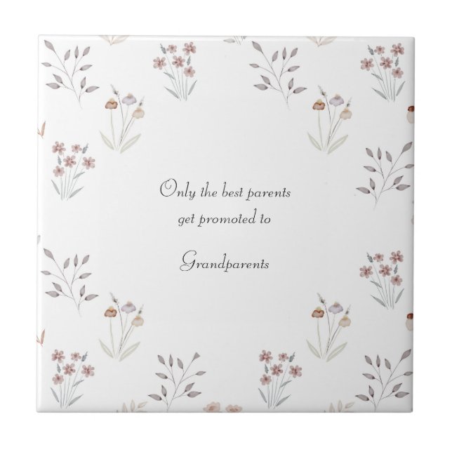 Floral Pregnancy Announcement Grandparents To Be Ceramic Tile (Front)