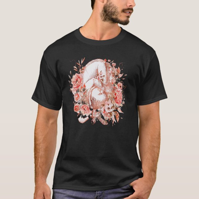 Floral Pregnancy Womb Anatomy Baby Gynecology Expe T-Shirt (Front)