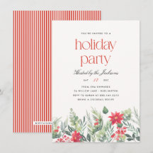 Floral Preppy Red Stripe Holiday Christmas Party