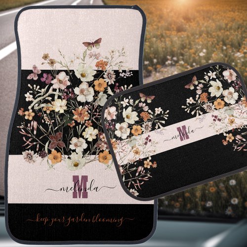 Floral Pressed Wildflowers Name Monogram Set Car Floor Mat