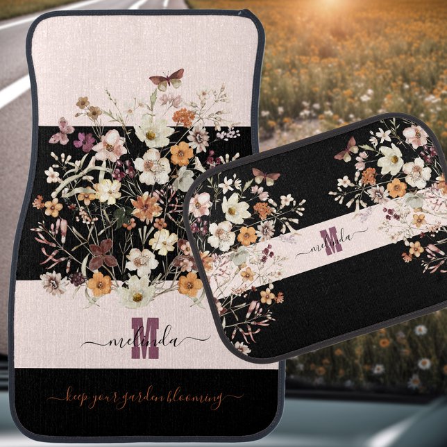 Floral Pressed Wildflowers Name Monogram Set Car Floor Mat (Floral Pressed Wildflowers Name Monogram Set Car Floor Mat)