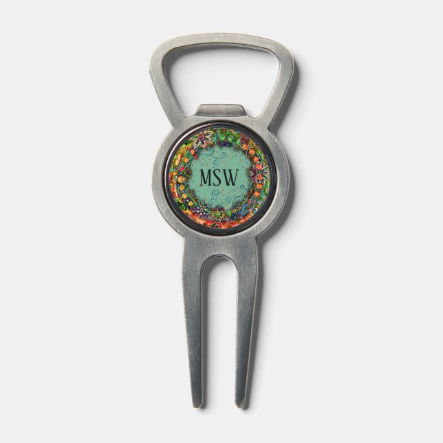 Floral Pretty Art Colorful Monogram Initials Divot Tool (Composite)