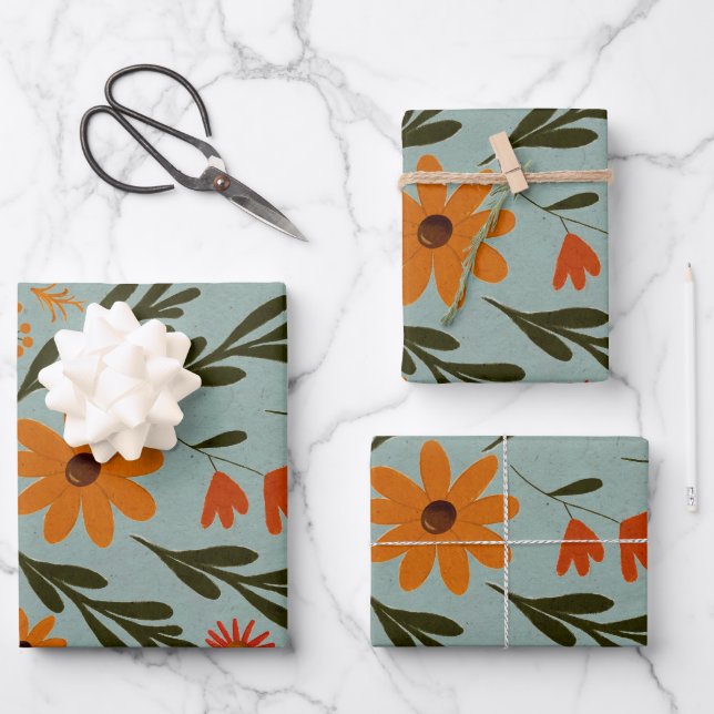 Floral Pretty Colorful Flowers Wrapping Paper (Front)