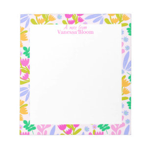 Floral pretty colorful modern chic name notepad