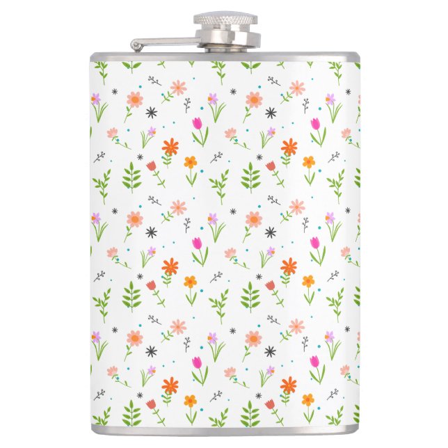 Floral Pretty Flowers Pattern  Flask (Front)