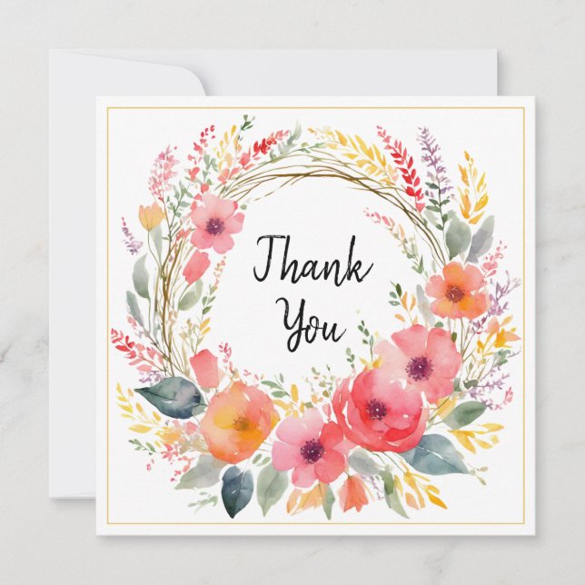 Floral Pretty Flowers Rustic Elegant Thank You Card (Front)