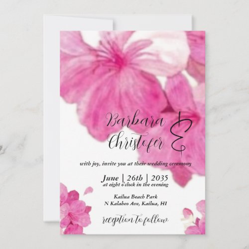 Floral pretty hibiscus fuchsia Wedding Invitation