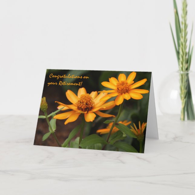 Floral, Pretty Orange Zinnias, Retirement Card (Front)