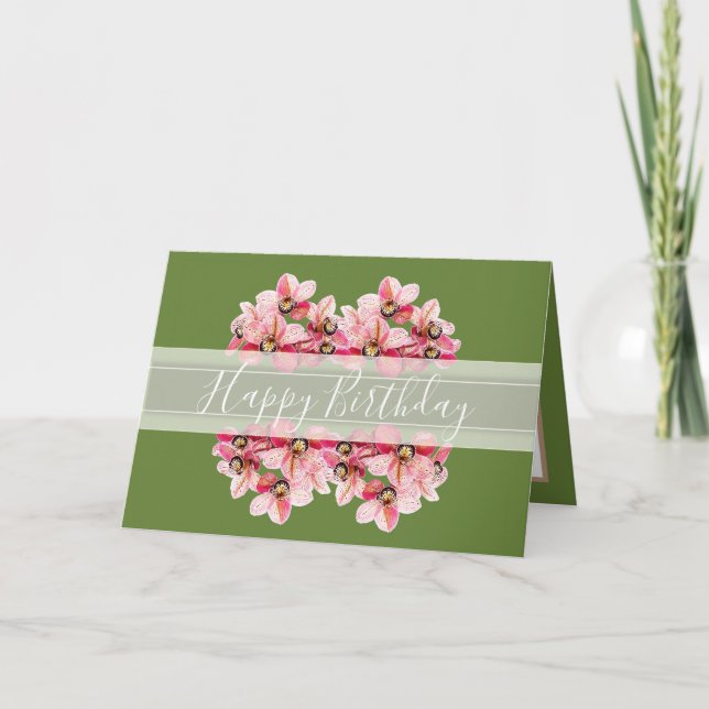 Floral Pretty Orchids Flower Bouquet Pink Birthday Card (Front)