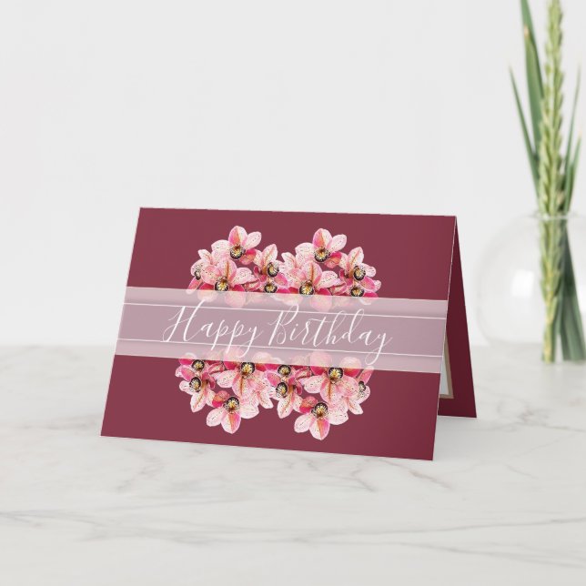 Floral Pretty Orchids Flower Bouquet Pink Birthday Card (Front)