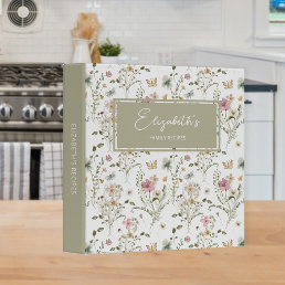 Floral Pretty Personalized Recipe 3 Ring Binder