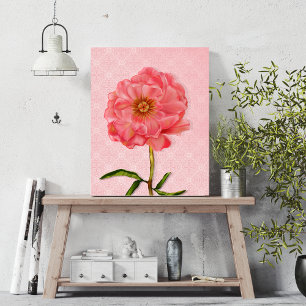 Floral Pretty Pink Peony Flower Art Canvas Print