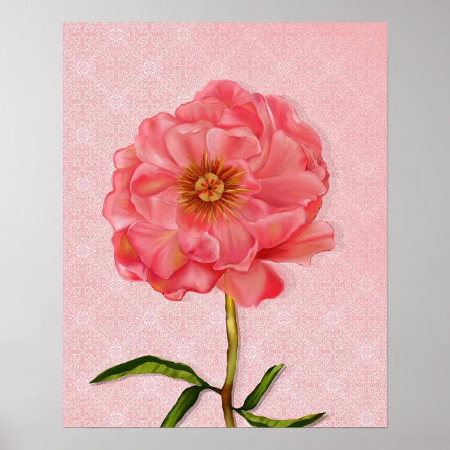 Floral Pretty Pink Peony Flower Art Poster (Front)