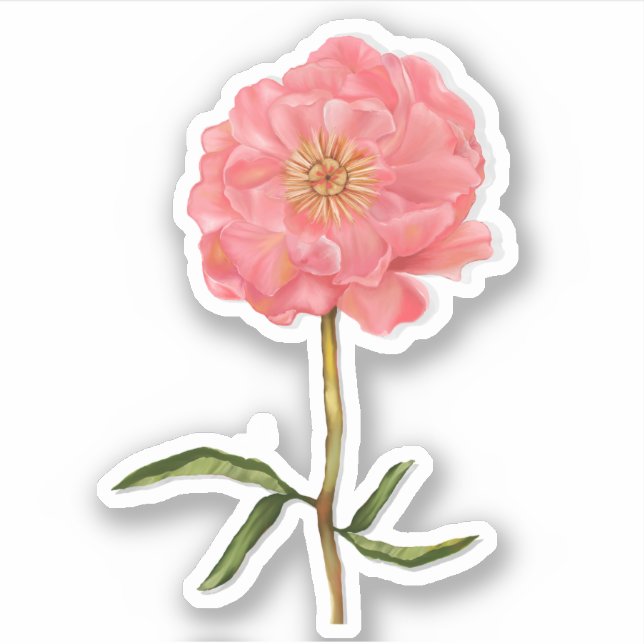 Floral Pretty Pink Peony Flower Art Sticker (Front)