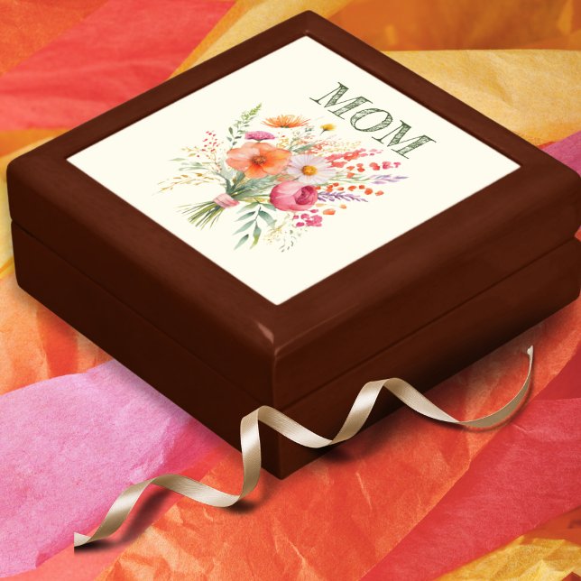 Floral Pretty Rustic Mother's Day Gift Mom Flowers Gift Box (A pretty gift box for Mother's Day, with decorative floral tile)