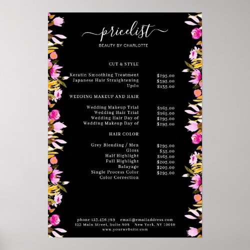 Floral Price List Poster