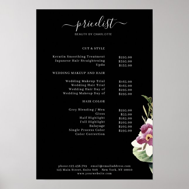 Floral Price List Poster (Front)