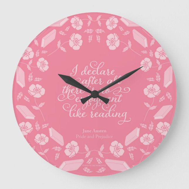 Floral Pride & Prejudice Jane Austen Bookish Quote Large Clock (Front)