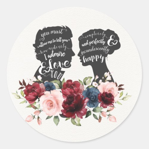 Floral Pride  Prejudice Jane Austen Wedding Favor Classic Round Sticker
