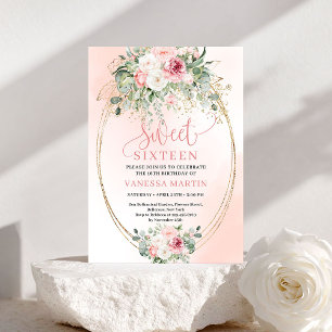 Floral Princess Blush Gold Sweet 16 Party Invites