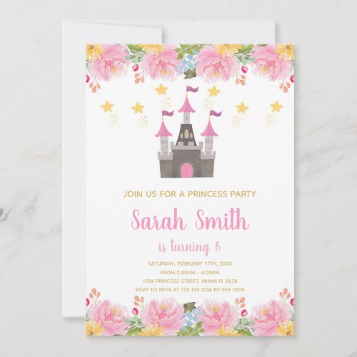 Floral Princess Castle Birthday Invitation