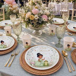 Floral Princess Frog Baby Shower Paper Plates