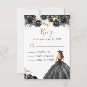 Floral Princess in a Black Dress RSVP Card