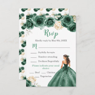 Floral Princess in a Dark Green Dress Meal Choice RSVP Card