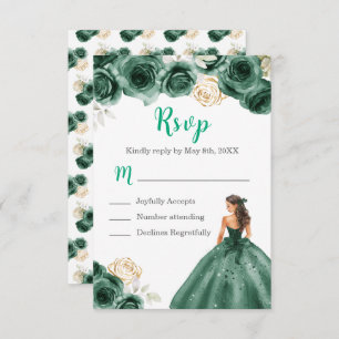 Floral Princess in a Dark Green Dress RSVP Card