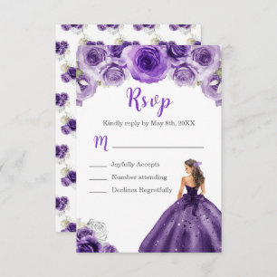 Floral Princess in a Dark Purple Dress RSVP Card