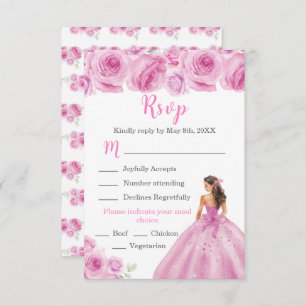 Floral Princess in a Light Pink Dress Meal Choice RSVP Card