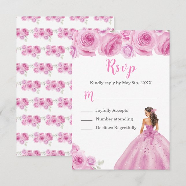 Floral Princess in a Light Pink Dress Meal Choice RSVP Card (Front/Back)