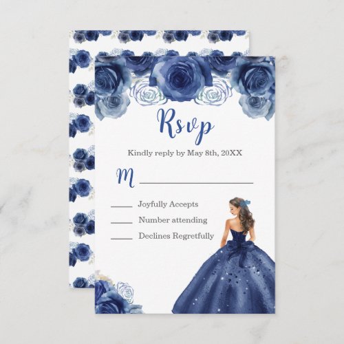 Floral Princess in a Navy Blue Dress Meal Choice RSVP Card
