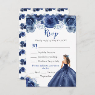 Floral Princess in a Navy Blue Dress Meal Choice RSVP Card