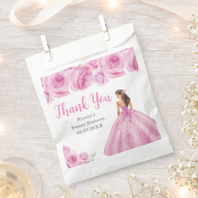 Floral Princess in a Pink Dress Sweet Sixteen  Favor Bag (Clipped)